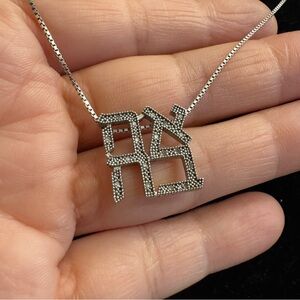 Sterling Silver 925 Diamonds Hebrew Letters AHAVA Love Charm Pendant Necklace